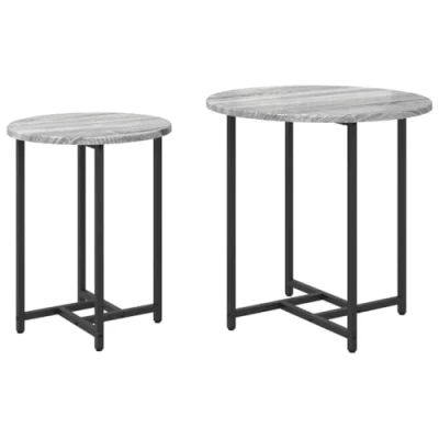 Image of vidaXL End Tables Grey Sonoma Round Side for Living Room/Bedroom Engineered Wood/Metal, Matte Finish, Nesting Set of 2