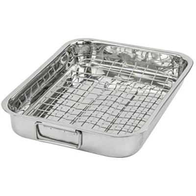 Image of New 32 cm Professional Stainless Steel Roasting Tray with Removable Rack Pan Oven