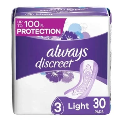 Image of Always Discreet, Incontinence Liners, Ultra Thin, Regular Length, 30 Count ( packaging may vary)
