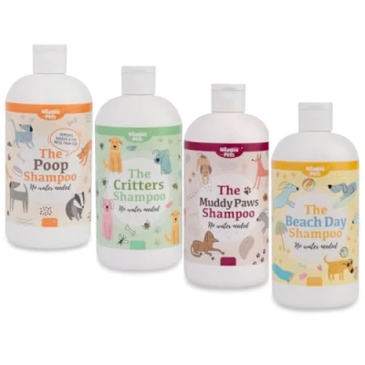 Image of Nilaqua Pets No Rinse shampoo 240ml Quad Mulberry, Peppermint, Coconut and Watermelon, dog Shampoo. free Poop Shampoo, Critters Beach Muddy paws.