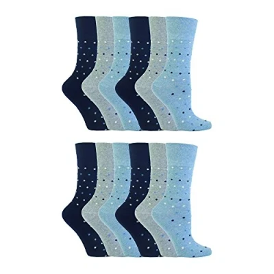 Image of Gentle Grip 12 pack ladies patterned wide top socks in 20 styles (GG49)