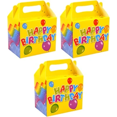 Image of Quickdraw Kids Themed Birthday Party Favour Food Gift Boxes for Goodies &amp; Treats Empty Cardboard Box to Fill (24 Boxes, Happy Birthday)