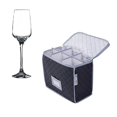 Image of Champagne Glasses Flute Quilted Storage Case and Pack of 6 x Lal Flutes 23cl / 8oz