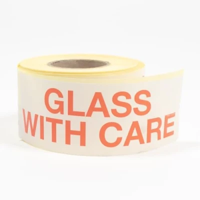 Image of Glass Handle with Care Sticker Label Roll (25, 15cm x 5cm)