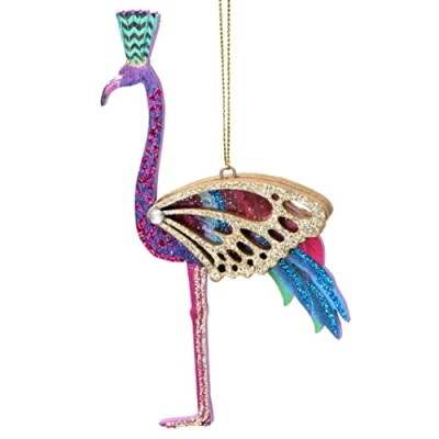 Image of Gisela Graham Fretwork Wooden Flamingo Hanging Christmas Decoration Bauble Ornament