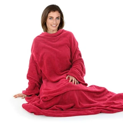 Image of Autumn Faith Snuggle Blanket With Sleeves Wrap Around Red (No Pattern)