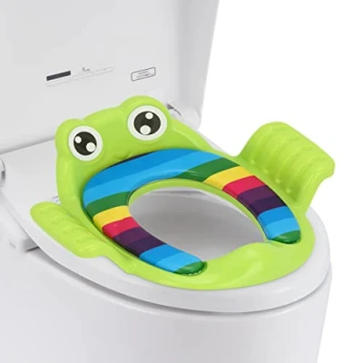 Image of Trintion Potty Training Toilet Seat 38x35cm Kids Non Slip Splash Resistant Comfortable Trainer with Handles and Backrest Portable Toddler Pads for Round Oval Toilets (Green)