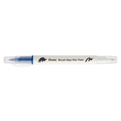 Image of Pentel Brush Sign Pen Twin Tip Steel Blue Pack of 10