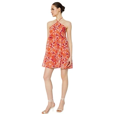 Image of Trendyol Women Shift Regular fit Woven Dress,Orange,36