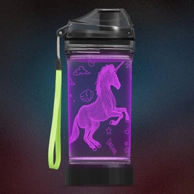 Image of CoolGift Mart Unicorn Gifts for Girls, Light Up 3D Water Bottle, 14oz Tritan BPA Free Kids Drinking Cup Christmas Holiday