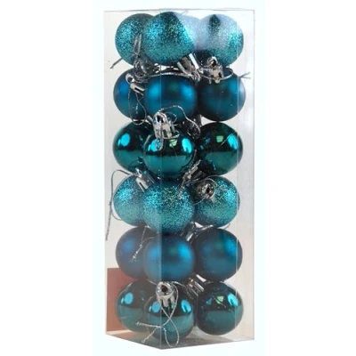 Image of Mini Christmas Aqua Turquoise Blue Glitter Tree Baubles Decorations Set of 24