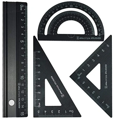 Image of Metal Architects Scale Ruler Set Rodmaie 4 PCS Technical Drawing set, Math Geometry Tool, Protractor, Triangular, Architect for Student Back to School (Black)