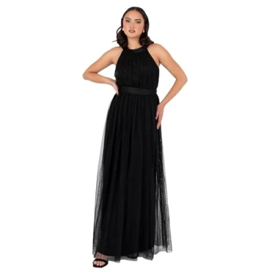 Image of Anaya with Love Women&#039;s Ladies Maxi Dress Halter Neck Long Sleeveless Belt A Line Evening Gown Ball Prom Wedding Guest Bridesmaid, Black, 12