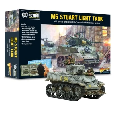 Image of M5 Stuart 1:56 / 28mm Plastic Scale Model Tank for Bolt Action by Warlord Games Highly Detailed World War 2 Miniatures Table top Wargaming