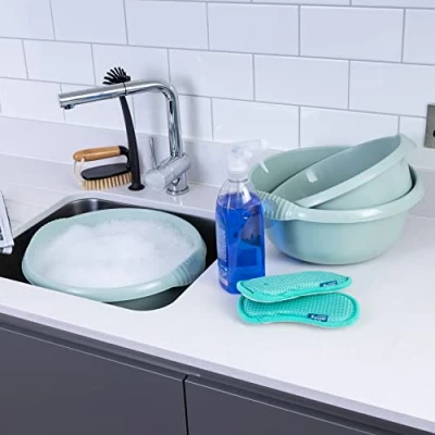 Image of Wham 3 Piece Casa Multi Functional Round Plastic Bowl Set (28cm, 32cm &amp; 36cm Bowls) (Silver Sage)