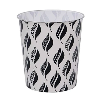 Image of JVL Small Leaves Waste Paper Bin, 24.5cm x 26.5cm Approx, Black and White, One Size