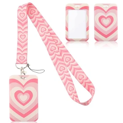 Image of Pink Lanyard ID Card Holder Keys, Cute Badge Holder, Neck Strap with Hard Plastic for Badges Aesthetic Nurse Keychain Teacher Students Kids