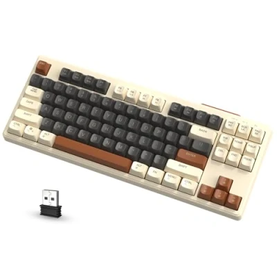 Image of ATTACK SHARK FREEWOLF M87 80% Wireless Gaming Keyboard, 87 Keys TKL LED Mechanical Feeling SA PBT Keyboard Bluetooth 5.0/2.4Ghz Dual Mode with 4000mAH Battery for Mac/Win, US Layout Coffee