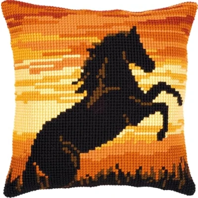 Image of Vervaco Sunset Stallion Cross Stitch Cushion, Multi Colour