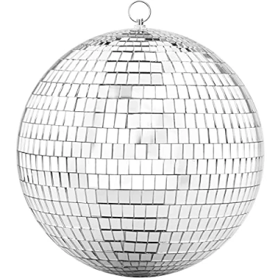 Image of Updated 200mm Mirror Disco Ball with Hanging Ring, Silver Glitter Great for Party or Dj Dance Light Effect Christmas Photo props