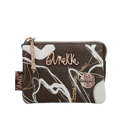 Image of Anekke Women&#039;s Wallet Leatherette Purse for Women with 3 Compartments and Zip Closure Shoen Brown Accessories Measures 12x7x4cm, multicoloured