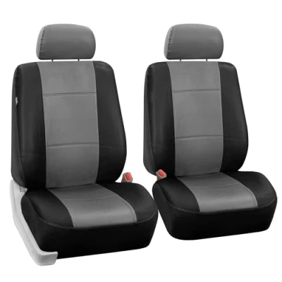 Image of FH Group PU001GRAYBLACK102 Universal Fit Front Set Gray Black Automotive Seat Covers fits most Cars, SUVs, and Trucks (Faux Leather, of 2)