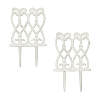 Image of Relaxdays 2X Garden Stakes, Antique Design, HxW Each 25 x 14.5 cm, Flower Pots &amp; Beds, Ornament, Decor, Cast Iron, White, 1 cm
