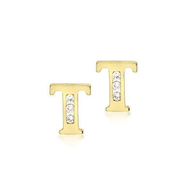 Image of Carissima Gold Women&#039;s 9ct Yellow Cubic Zirconia &#039;T&#039; Initial Stud Earrings