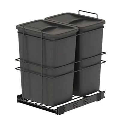 Image of Emuca Recycle bins for kitchen, 2 x 35 L, lower fixing and manual removal, Anthracite grey plastic