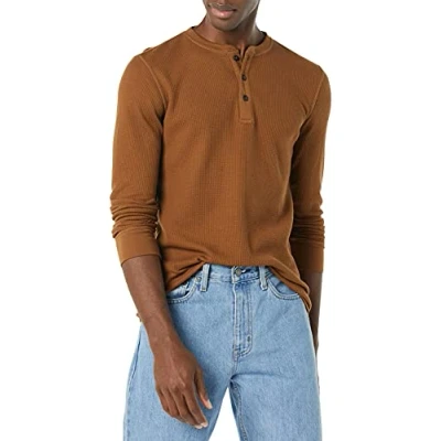 Image of Amazon Essentials Men&#039;s Slim Fit Long Sleeve Waffle Henley Shirt, Light Brown, S