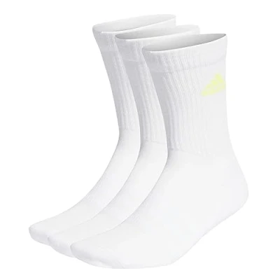 Image of adidas Unisex Kids Cushioned Crew Socks 3 Pairs Socks, White / Lucid Cyan Lemon Pink, 11 12.5