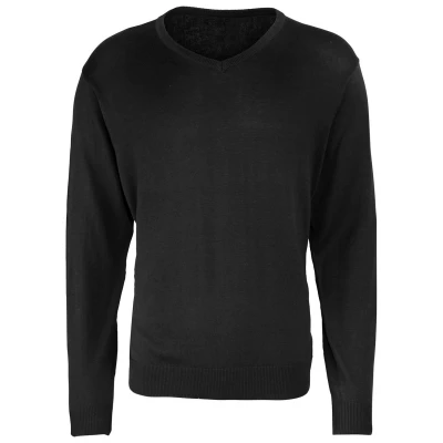 Image of Premier Mens Knitted Cotton Acrylic V Neck Sweatshirt (Black) Size Medium