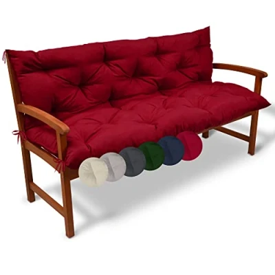 Image of Beautissu Garden Bench Cushion 100x50x50cm Flair BR Comfortable Outdoor Seat with Backrest for Swing or 2 Seater Red