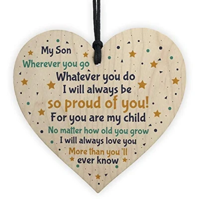 Image of RED OCEAN Novelty Son Gift Wooden Heart Birthday 18th 21st Card From Mum Dad