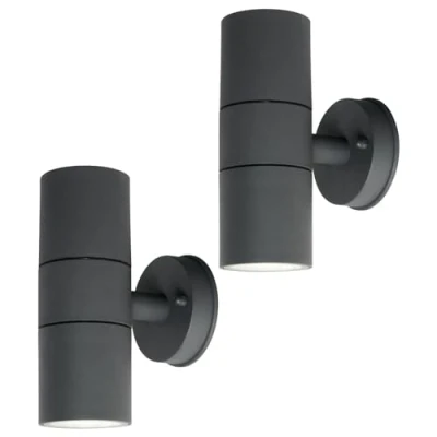 Image of LITECRAFT Fibo Up &amp; Down Wall Light IP44 Rated GU10 Garden Fitting in Anthracite 2 Pack