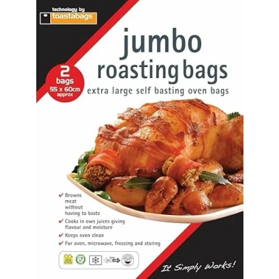 Image of Jumbo Turkey Roasting Bags Extra Large Flavour Seal Cooking for Ovens and Microwaves Perfect Chicken Fish Meat Vegetables 55cm x 60cm