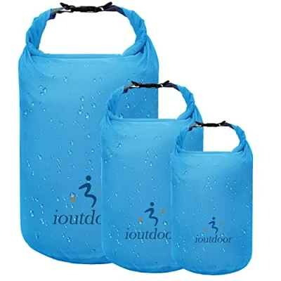 Image of ioutdoor Dry Bag 2L + 5L 10L Set, Waterproof Small Lightweight Bags for Paddle Board Kayaking, Fishing, Camping, Hiking (Blue)