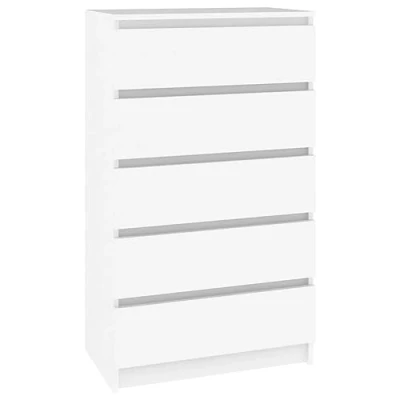 Image of vidaXL Drawer Cabinet Elegant White Finish, Engineered Wood Storage Chest with 5 Drawers Ideal Living Room or Bedroom Furniture