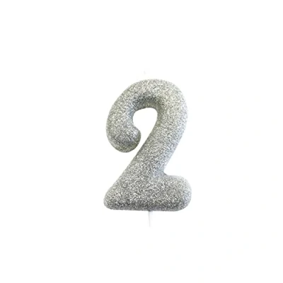Image of Anniversary House Metallic Silver Glitter Candle, Number 2, 2nd Birthday Cake Topper, 7 Centimeters, AHC40/2