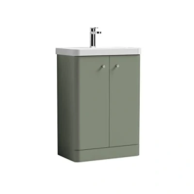 Image of Balterley Floor Standing 2 Door Bathroom Vanity Unit with Ceramic Basin 600mm Satin Green