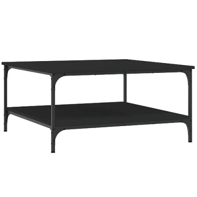 Image of vidaXL Coffee Table Black, Sleek Modern Design Made of Durable Engineered Wood, Featuring Storage Shelves and a Metal Frame for Stability
