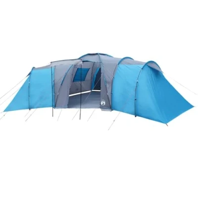 Image of vidaXL Dome Camping Tent for 12 Persons Blue Family with Mesh Sidewalls, Water Resistant Rainfly, E port, and Easy Assembly.