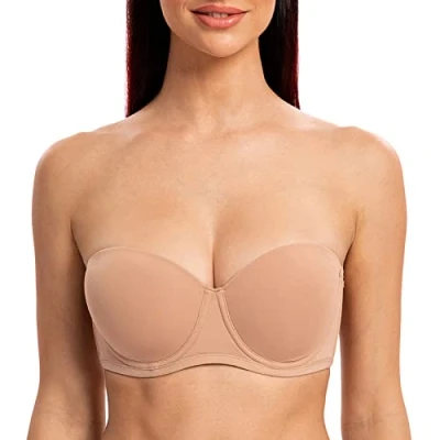 Image of MELENECA Women&#039;s Underwire Strapless Bras for Bigger Bust Back Smoothing Plus Size Cappuccino 40D