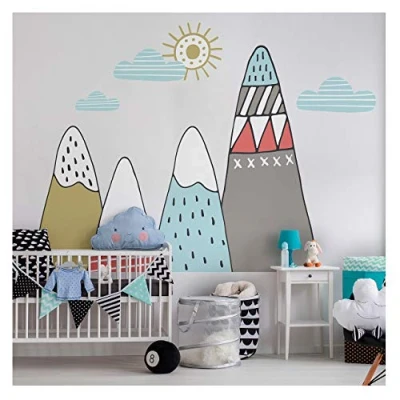 Image of Ambiance Stickers Scandinavian Ivka Mountains Wall Decals, DIY Home Decor, Peel and Stick Removable Stickers, Waterproof Self Adhesive Art H80 x L110 CM