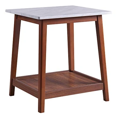 Image of VERSANORA Teamson Home Kingston Wooden Side Table with Marble Effect Top, Accent End Shelf, Square Coffee for Living Room, Lounge or Office