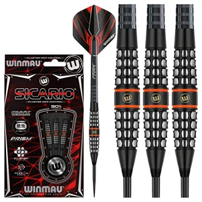 Image of WINMAU Sicario Tungsten Steeltip Darts Set 23g with Prism Flights and Shafts (Stems)