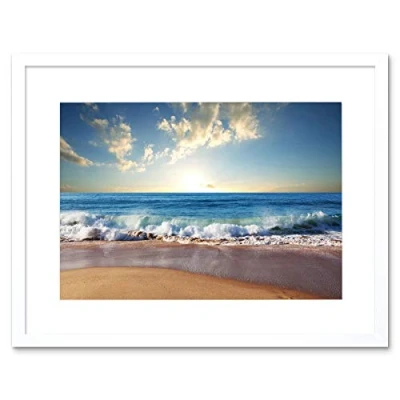 Image of Wee Blue Coo Photo Seascape Beach Sand Ocean Surf Waves Framed Wall Art Print