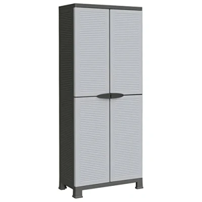 Image of vidaXL Plastic Cabinet Compact and Versatile Storage Solution for Home Office Grey, Robust Easy To Clean Material Lockable Doors Secure Storage.