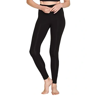 Image of Thought Womens Essential Bamboo &amp; Organic Cotton Thick Leggings Machine Washable Breathable Comfy Full Length Form Fitting Elastic Stretch Base Layer Bottoms for Relaxing, Yoga Black, Size 6