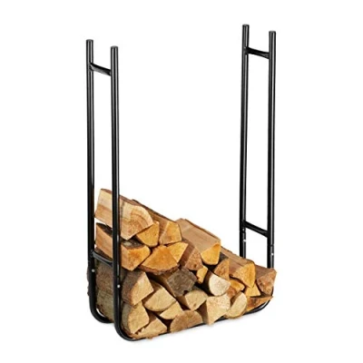 Image of Relaxdays Slim Firewood Rack, Metal Log Holder for In and Outdoor Use, Wood Pile Shelf HWD 90x60x20 cm, Black